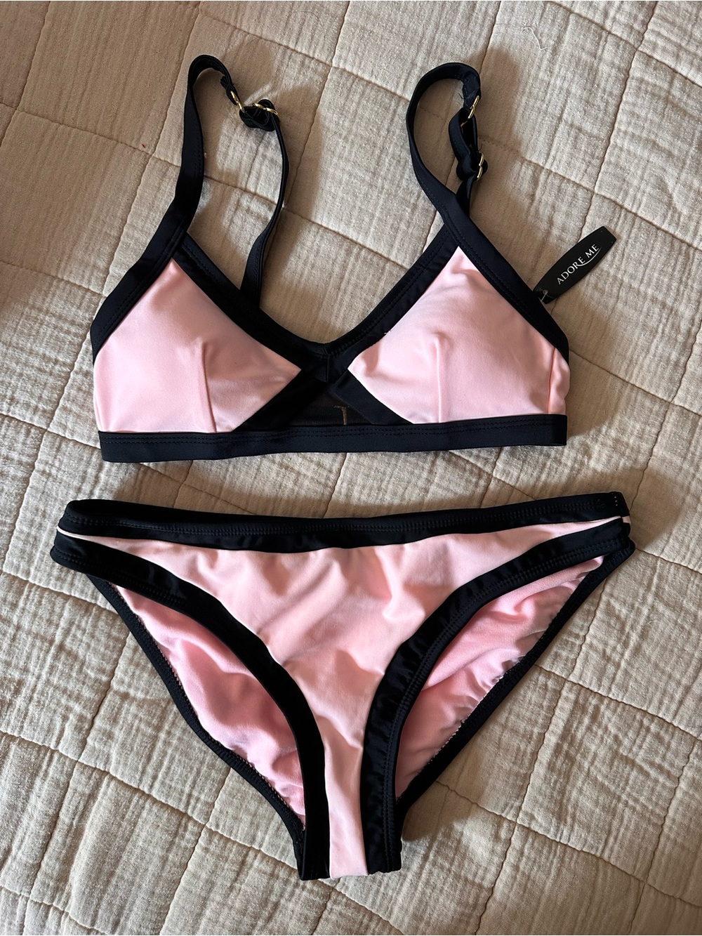 Adore Me Light Pink Bikini Bottom with Black Trim
